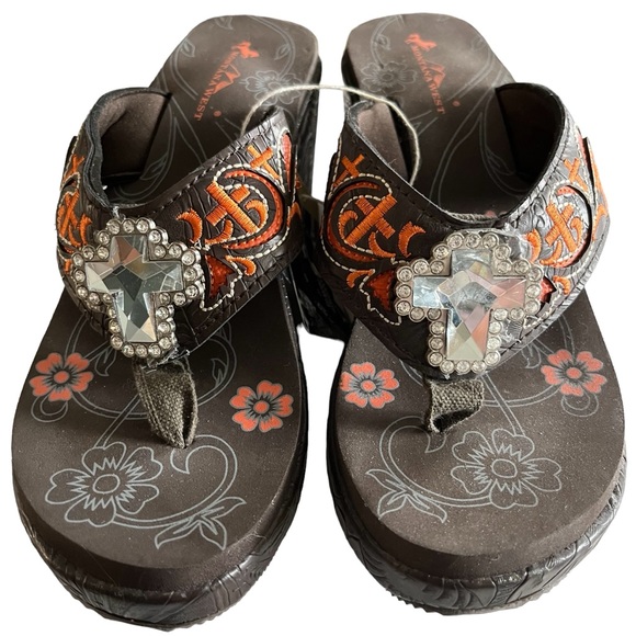 NWT - Montana West Flip Flops Brown and Orange Size 10 - Picture 2 of 10
